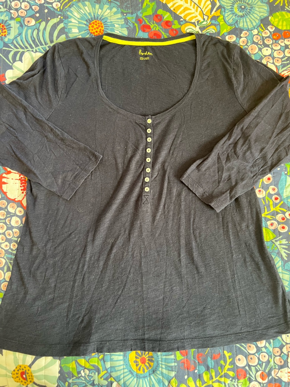 Boden Navy Blue Scoop Neck Henley Long Sleeve Tee